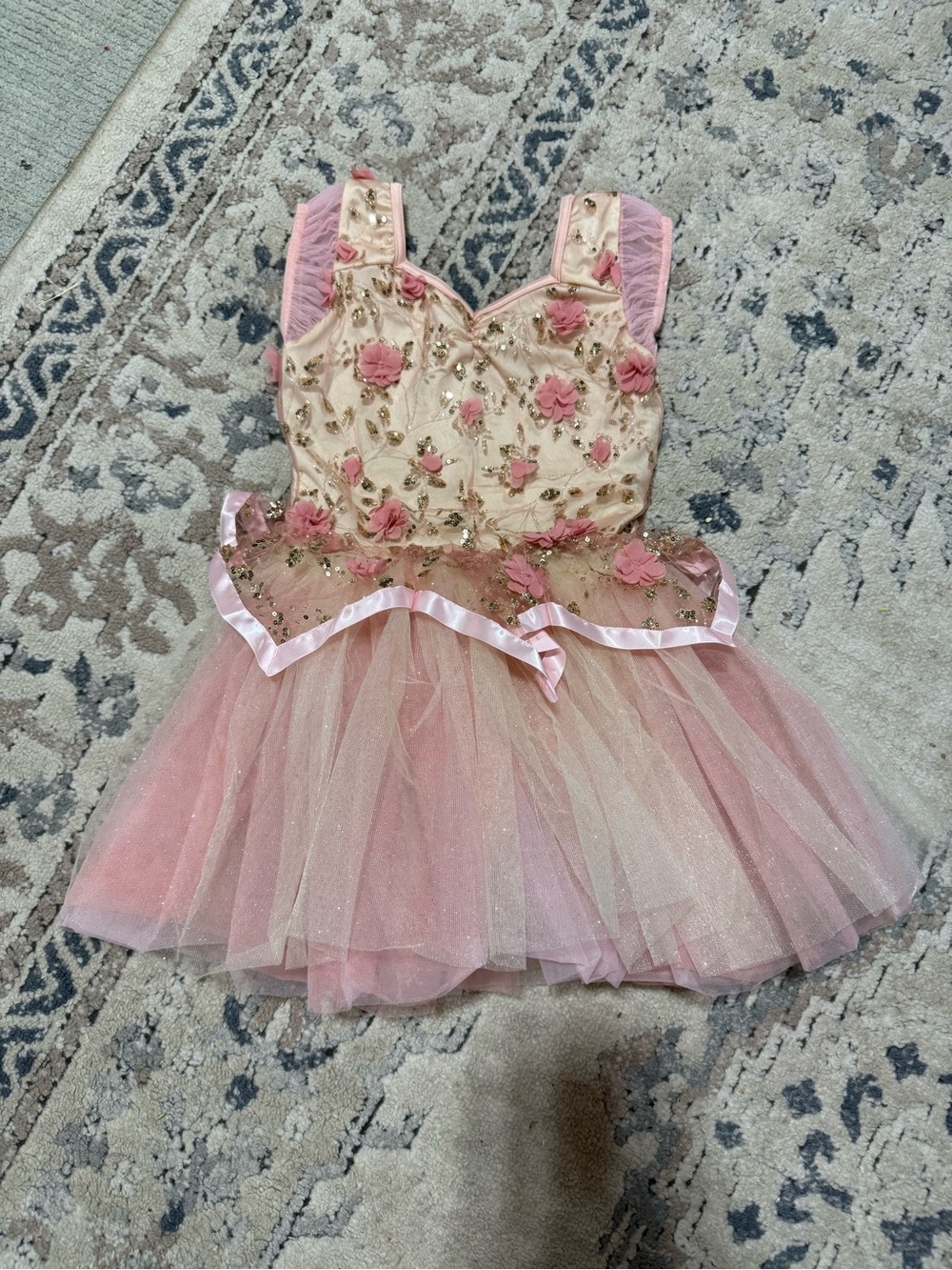 Weissman Pink and Gold Floral Tutu Dress
